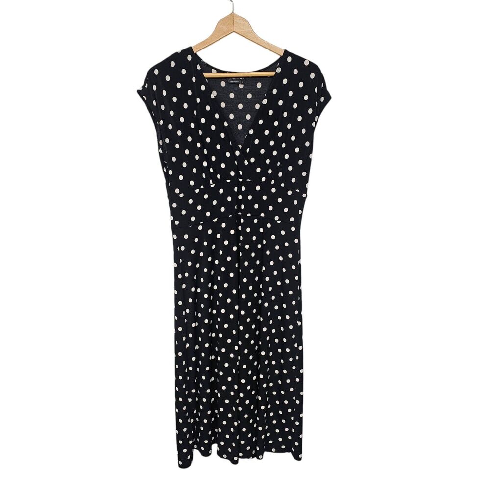 Max Cleo Polka Dot Stretchy Slinky Knit Dress Size Large Midi Office Modest